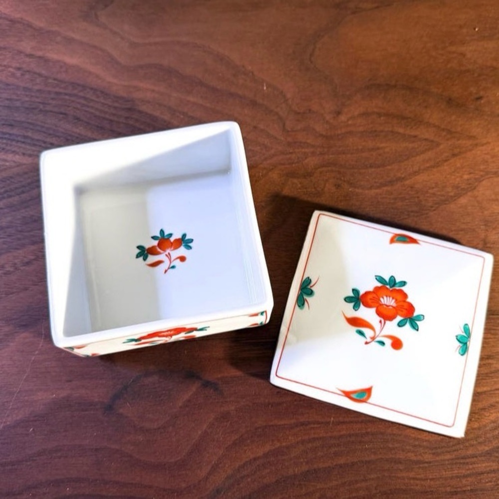 Vintage Tiffany & Co. Porcelain Trinket Box Hand-Painted Floral Square Box